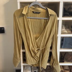 Zara Mustard Wrap Blouse